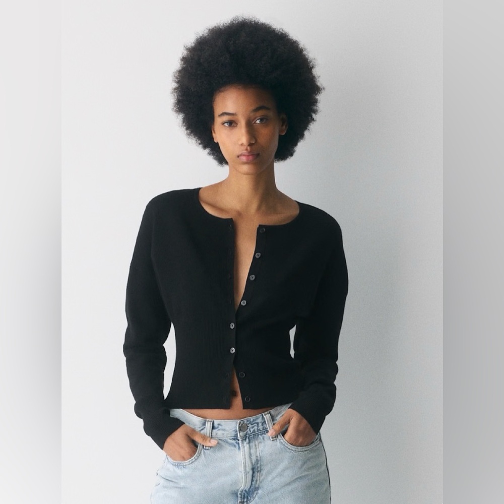 Wilfred Black Ribbed Button-Closure Cardigan - image 1